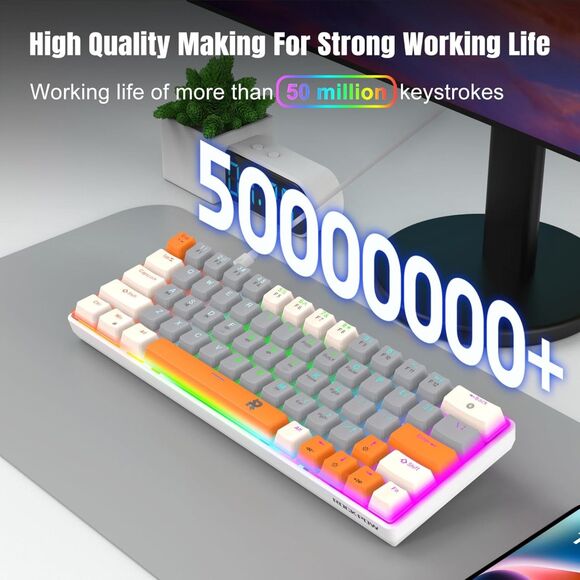 Mechanical Gaming Keyboard 60% Mini Wired Keyboard LED Backlit Compact 63 Keys - Picture 7 of 11